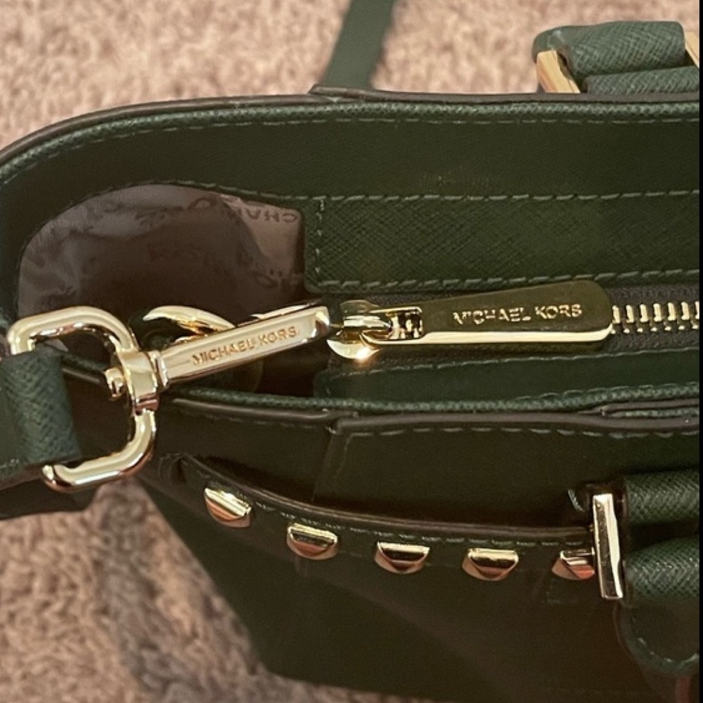 Michael Kors Green Traveler Studded Satchel/ Crossbody Bag - Picture 8 of 17